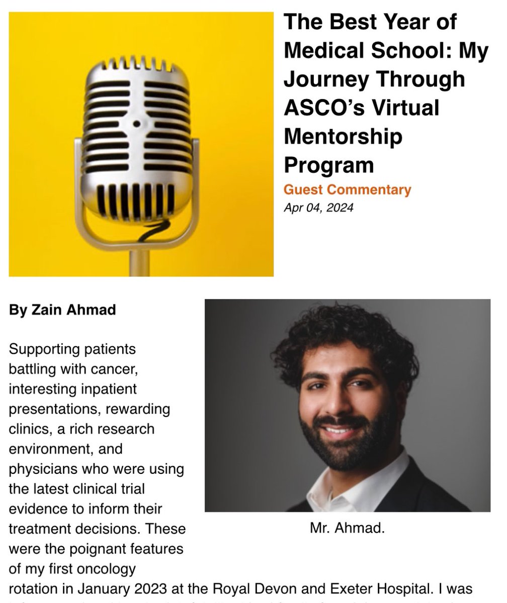 Pleased to be featured in ASCO Connection today. I shared my experiences on @ASCO’s Virtual Mentorship Program 👨🏽‍⚕️🙌🏽 My mentor was @msalmanfaisal. He is one of the nicest physicians I’ve ever met, and someone who has definitely inspired me to pursue a career in oncology.