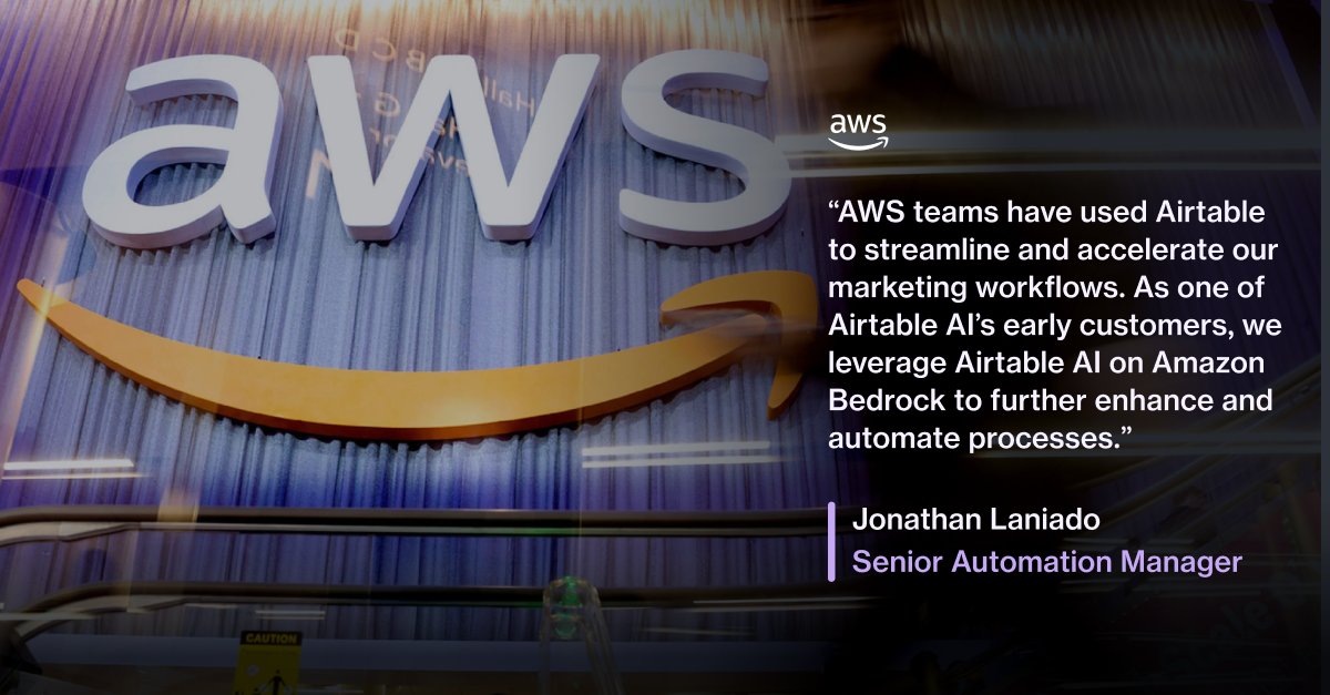 'Airtable has enabled AWS to quickly build the frontends and backends of internal applications, which are now integrated with generative AI — no code or engineering resources necessary.' Learn how @awscloud uses Airtable AI on Amazon Bedrock: ow.ly/NEBL50R7P6V