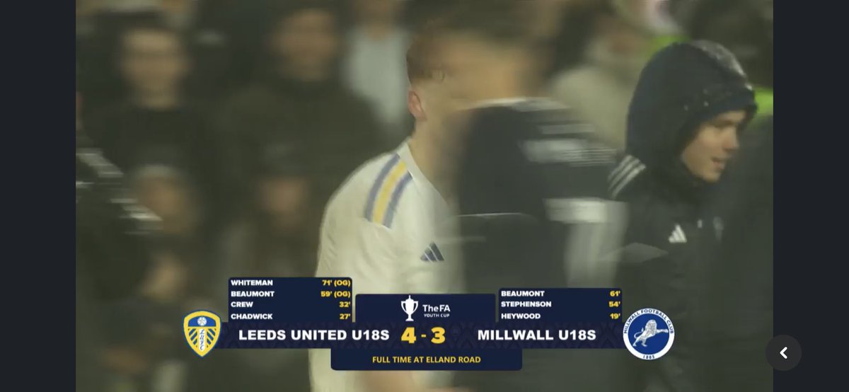 Just a matter of Man City now #lufc U18s .. great win and a 10k plus crowd to cheer them on.. take a bow lads