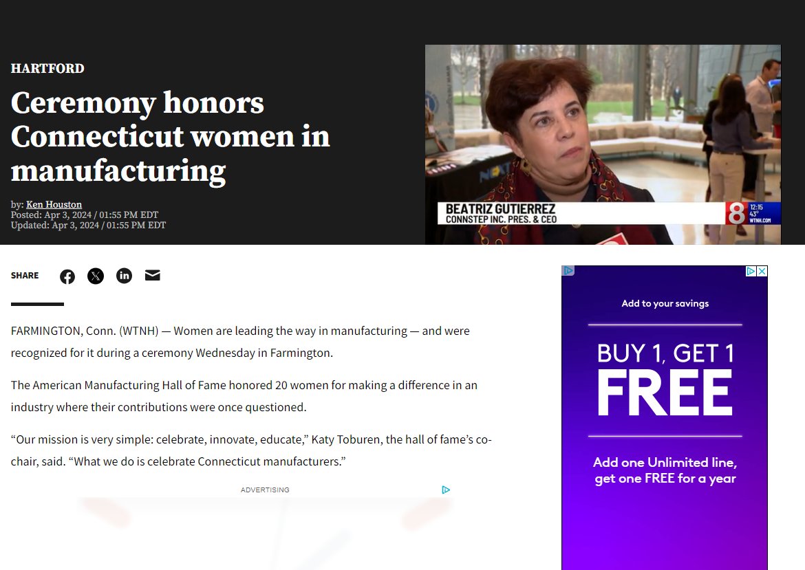 The American Manufacturing Hall of Fame celebrated the significant contributions of women in Connecticut's manufacturing sector during its second statewide induction ceremony held at Jackson Laboratory in Farmington. wtnh.com/news/connectic…