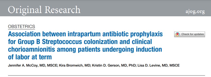 Penn Medicine CSO (@pennmedcso) on Twitter photo Association between intrapartum antibiotic prophylaxis for Group B Streptococcus colonization & clinical #chorioamnionitis among patients undergoing induction of labor at term ft. <a href="/JenMcCoyMD/">Jen McC</a>, Kira Bromwich, <a href="/kdgerson/">Kristin Gerson</a> & <a href="/LisaObdoc/">Lisa D. Levine, MD, MSCE</a> (<a href="/PennOBGYN/">Penn Medicine OBGYN Department</a>) tinyurl.com/2d37tp2z Association between intrapartum antibiotic prophylaxis for Group B Streptococcus colonization & clinical #chorioamnionitis among patients undergoing induction of labor at term ft. <a href="/JenMcCoyMD/">Jen McC</a>, Kira Bromwich, <a href="/kdgerson/">Kristin Gerson</a> & <a href="/LisaObdoc/">Lisa D. Levine, MD, MSCE</a> (<a href="/PennOBGYN/">Penn Medicine OBGYN Department</a>) tinyurl.com/2d37tp2z