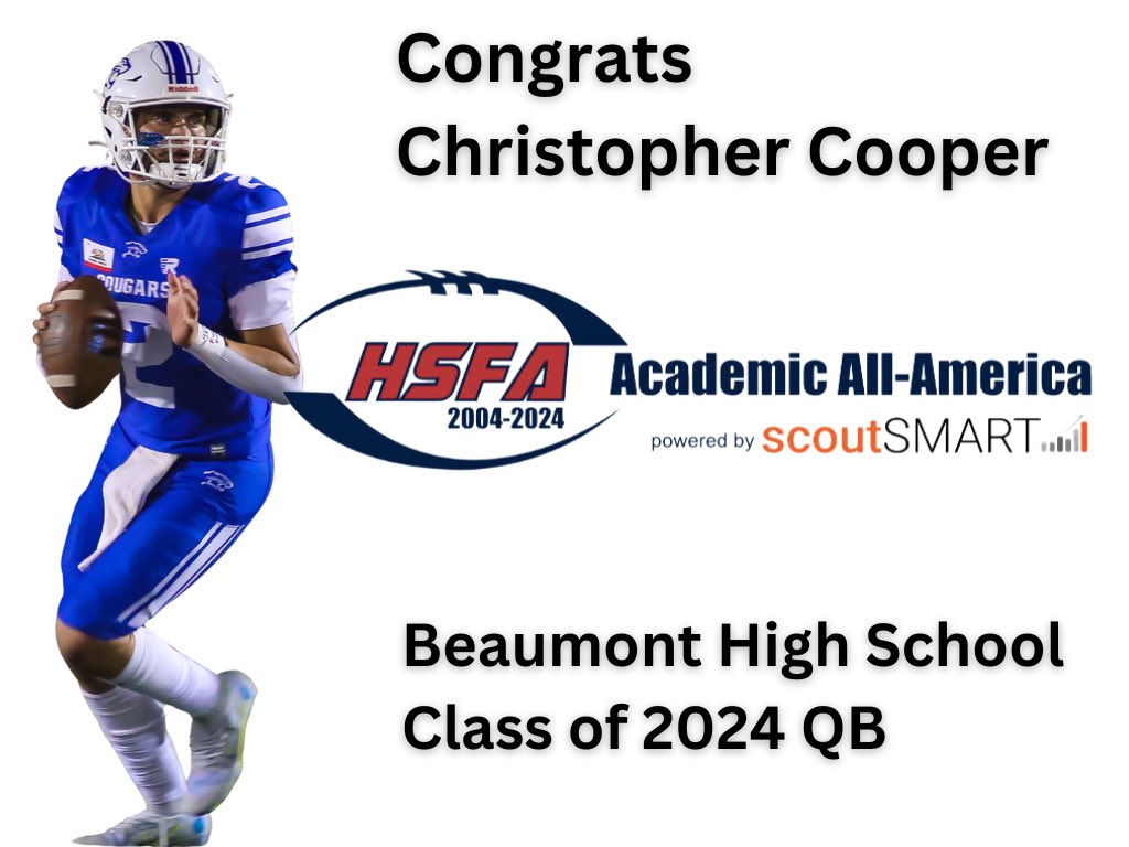 Jeff Steinberg (@coachsteiny) on Twitter photo Congrats to class of 2024 Christopher Cooper being named to the <a href="/HSFBamerica/">High School Football America</a> Academic All American team. Congrats to class of 2024 Christopher Cooper being named to the <a href="/HSFBamerica/">High School Football America</a> Academic All American team.