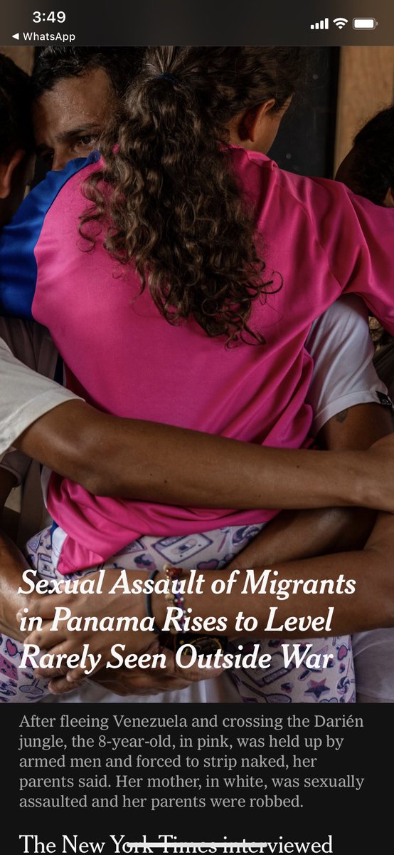 Con dolor traduzco el titular del reportaje del New York Times: “La violencia sexual contra migrantes en Panamá se incrementa a niveles raras veces visto fuera de una zona de guerra”. Recordemos que en 2023, 63% de quienes cruzaron el Darién eran migrantes de #Venezuela🇻🇪 🧵1/2