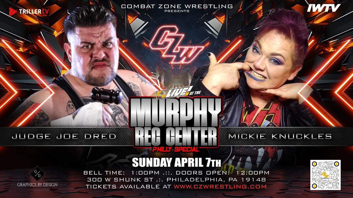 combatzone's tweet photo. 🚨🚨ICYMI🚨🚨
#CZWMurphyRec THIS SUNDAY
🎟️: https://t.co/UvMpnKydIh

- RICH SWANN defends his CZW WORLD CHAMPIONSHIP against PAUL LONDON

- JUDGE JOE DRED v MICKIE KNUCKLES
- GRIFFIN MCCOY v ACE AUSTIN
- MYLES HAWKINS v MAN LIKE DEREISS

+ MORE

CZW presents “CZW Live! At the Murphy Rec Center”
Sunday, April 7
Murphy Rec Center
🛎️: 1pm 🚪: noon