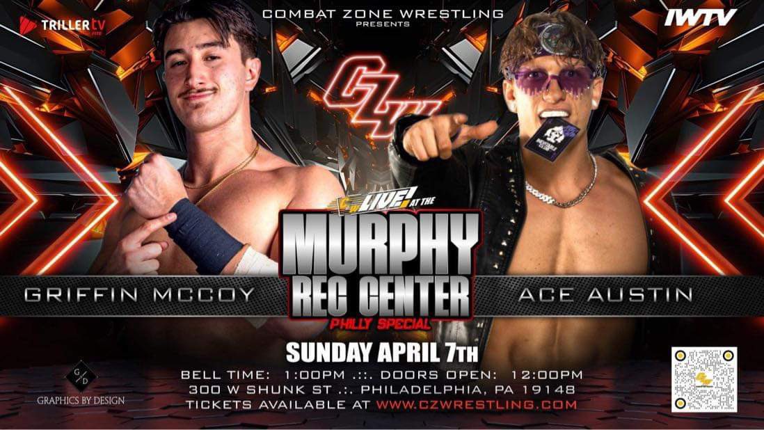 combatzone's tweet photo. 🚨🚨ICYMI🚨🚨
#CZWMurphyRec THIS SUNDAY
🎟️: https://t.co/UvMpnKydIh

- RICH SWANN defends his CZW WORLD CHAMPIONSHIP against PAUL LONDON

- JUDGE JOE DRED v MICKIE KNUCKLES
- GRIFFIN MCCOY v ACE AUSTIN
- MYLES HAWKINS v MAN LIKE DEREISS

+ MORE

CZW presents “CZW Live! At the Murphy Rec Center”
Sunday, April 7
Murphy Rec Center
🛎️: 1pm 🚪: noon