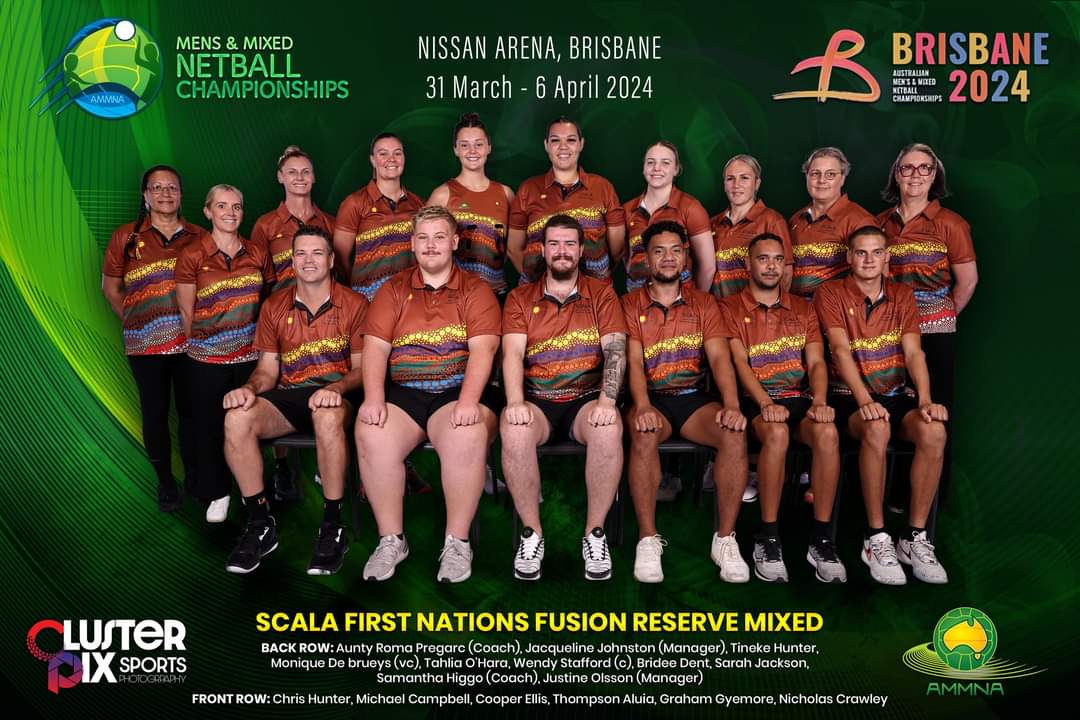 Australian Men's and Mixed Netball Association (AMMNA) National Championships 2024. We have been comfortably sitting 3rd &amp; 4th on the ladder and convincingly won the last round 64-31. Very proud of the entire SCALA First Nations Fusion squad. Playing in the SEMI FINALS today!