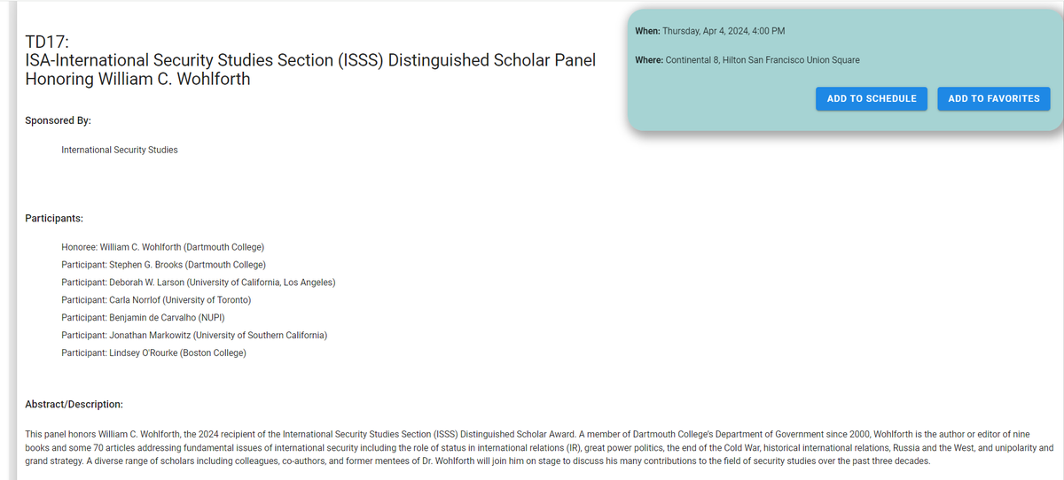 Happening now! Join us as we honor Bill Wohlforth with the <a href="/ISSS_ISA/">ISSS@ISA</a> distinguished scholar award. <a href="/jcaverley/">Jonathan Caverley</a> <a href="/isanet/">ISA</a>