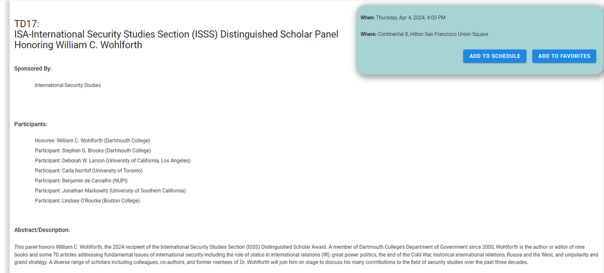 Happening now! Join us as we honor Bill Wohlforth with the @ISSS_ISA distinguished scholar award. @jcaverley @isanet