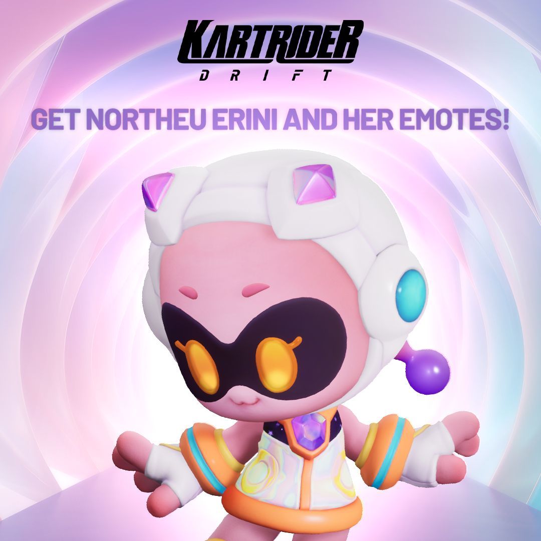 We've got a Erini-themed Item Shop Update for you all #KartRiderDrift 👽 Northeu Erini 😁 Erini Emote Set ➡ Details: buff.ly/3PQZqnU