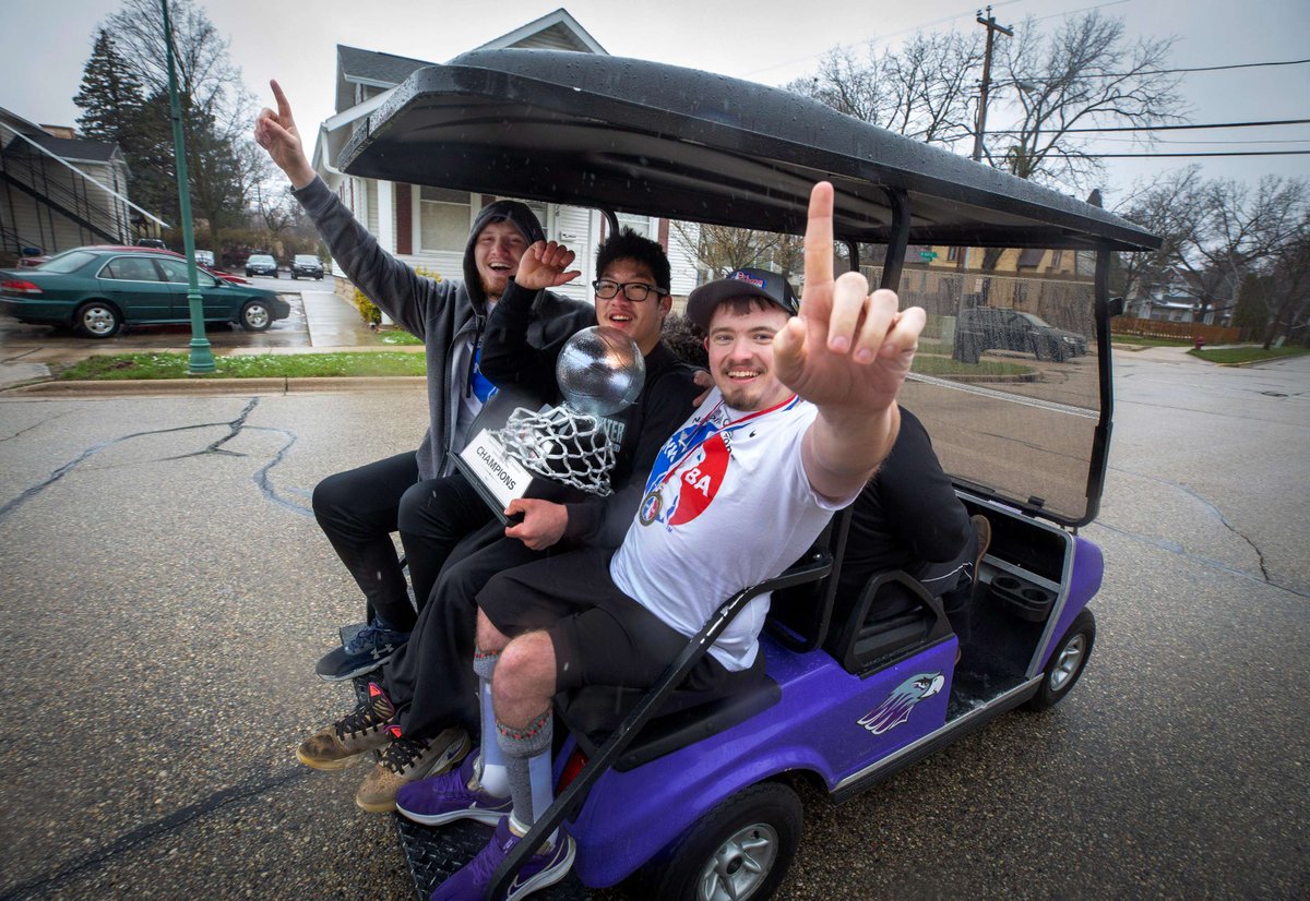 UWWhitewater's tweet image. Kudos to our recent national champions - the men's wheelchair basketball team, Shelvin Garrett II and Christian Patzka of the men's track and field team and Hayden Gough of the gymnastics team - who were honored yesterday in a parade with the Whitewater Fire Department! #uww