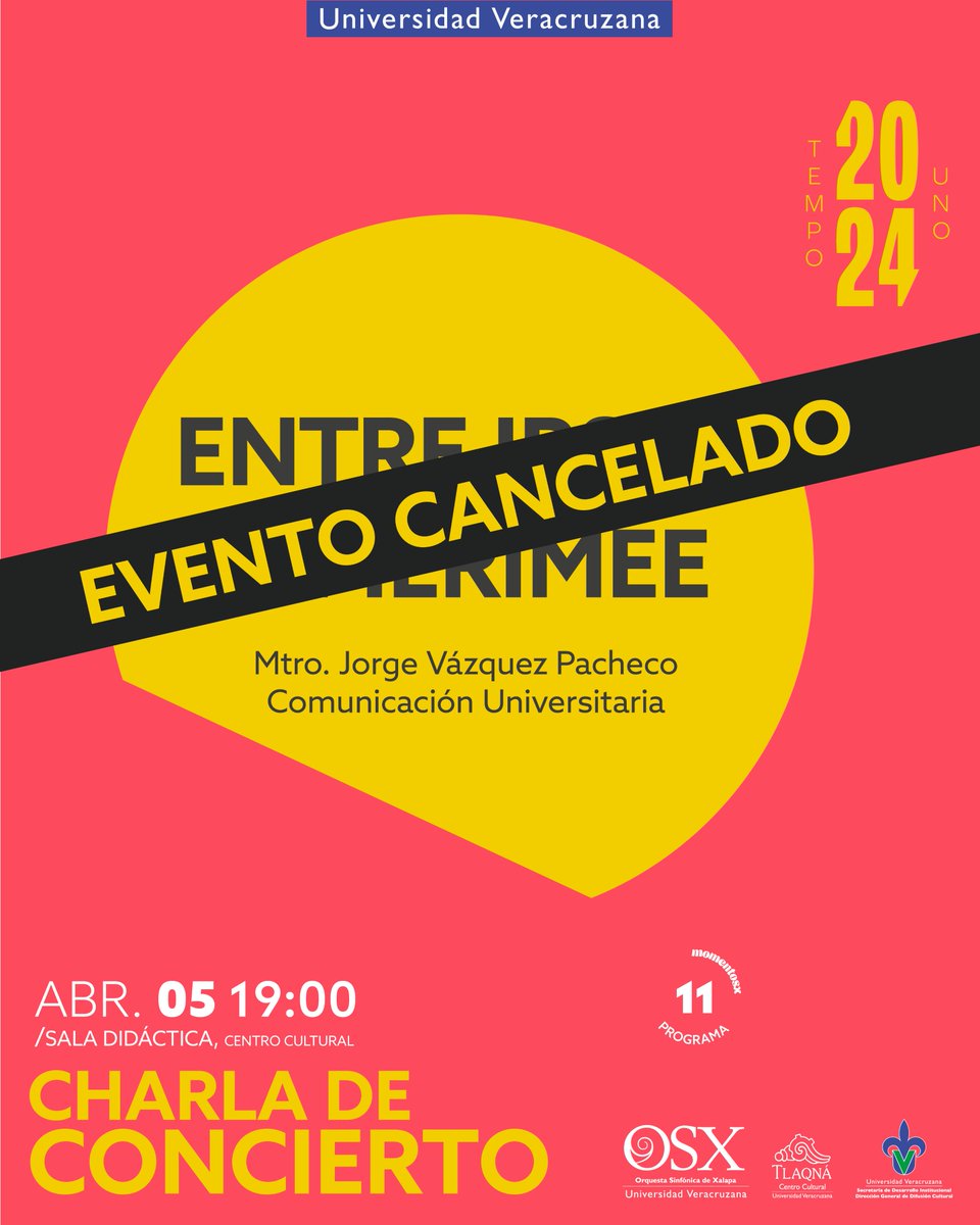 📌AVISO📌 Por causas de fuerza mayor, este viernes se suspende la Charla de Concierto👩‍🎓 De igual manera, te esperamos a las 20:00 h para que disfrutes de tu #MomentOSX 🎼