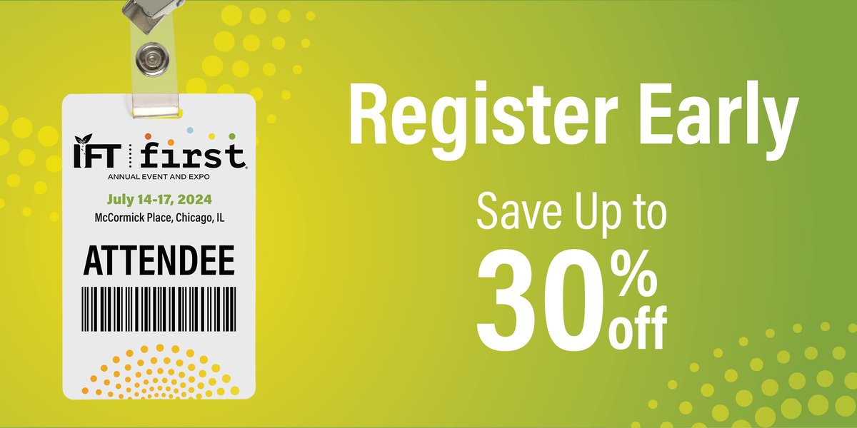 The early bird catches big savings! Register now for #IFTFIRST: Annual Event and Expo and save up to 30%! This is an incredible opportunity to network, learn, and explore the latest scientific advancements. But hurry! Prices increase in 2 weeks. 👀 hubs.la/Q02rSyn80