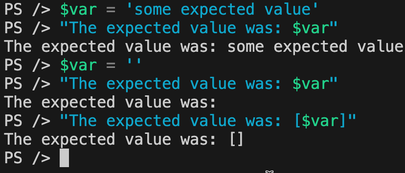 adbertram's tweet photo. #PowerShell tip: To always know where a variable should expand in a string even if it's null, use brackets inside the string. That way you know where a variable should have been. https://t.co/TuinXaN1Hn