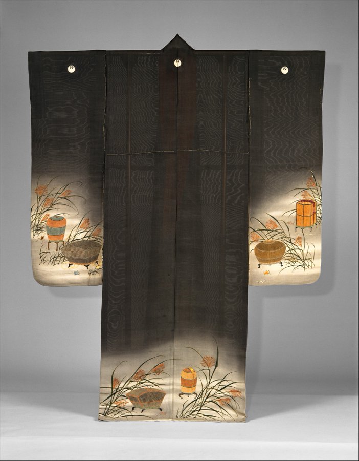 Unlined Summer Kimono (Hito-e) with Crickets, Grasshoppers, Cricket Cages, and Pampas Grass, early 20th century

#kimono