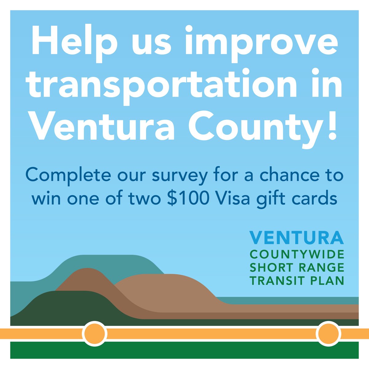 The Ventura County Transportation Commission wants to know what you think about transportation in Ventura County. Complete their short survey at goventura.org/srtp for a chance to win one of two $100 Visa gift cards.