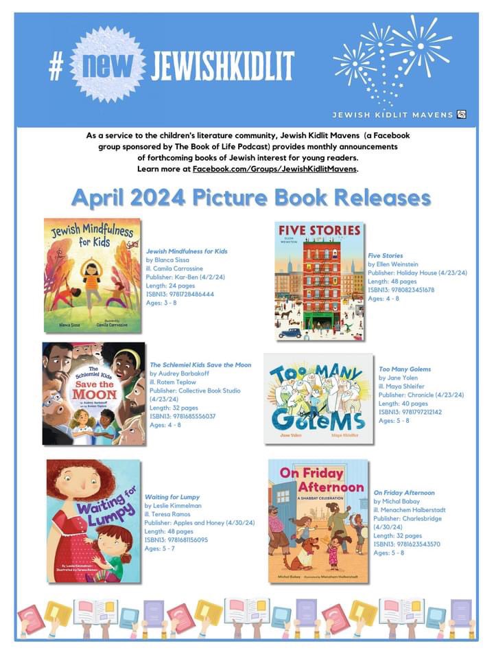 Shalom #JewishKidlit by BlancaSissa CamilaCarrossine @KarBenPub @The_Bookaneer Rotem Teplow @CBS_Oakland LeslieKimmelman @iamteresaramos @AHPress @eweinsteinilloz @HolidayHouseBks @JaneYolen @MayaShleifer @ChronicleBooks @MicBabay @MenahemHlbrstdt @charlesbridge Thx, @snockowitz