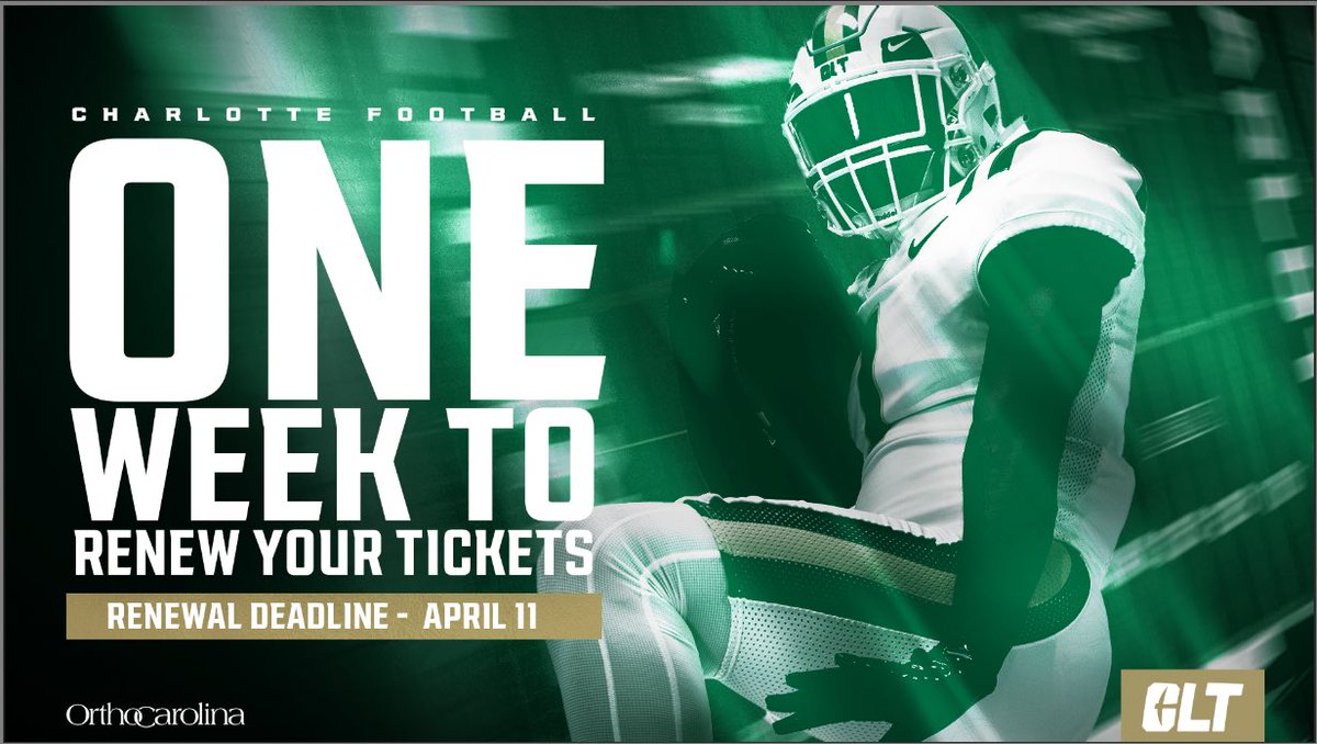 Time is running out to renew your @CharlotteFTBL season tickets! Renew today ➡️ app.charlotte49ers.com/FB24Renewal