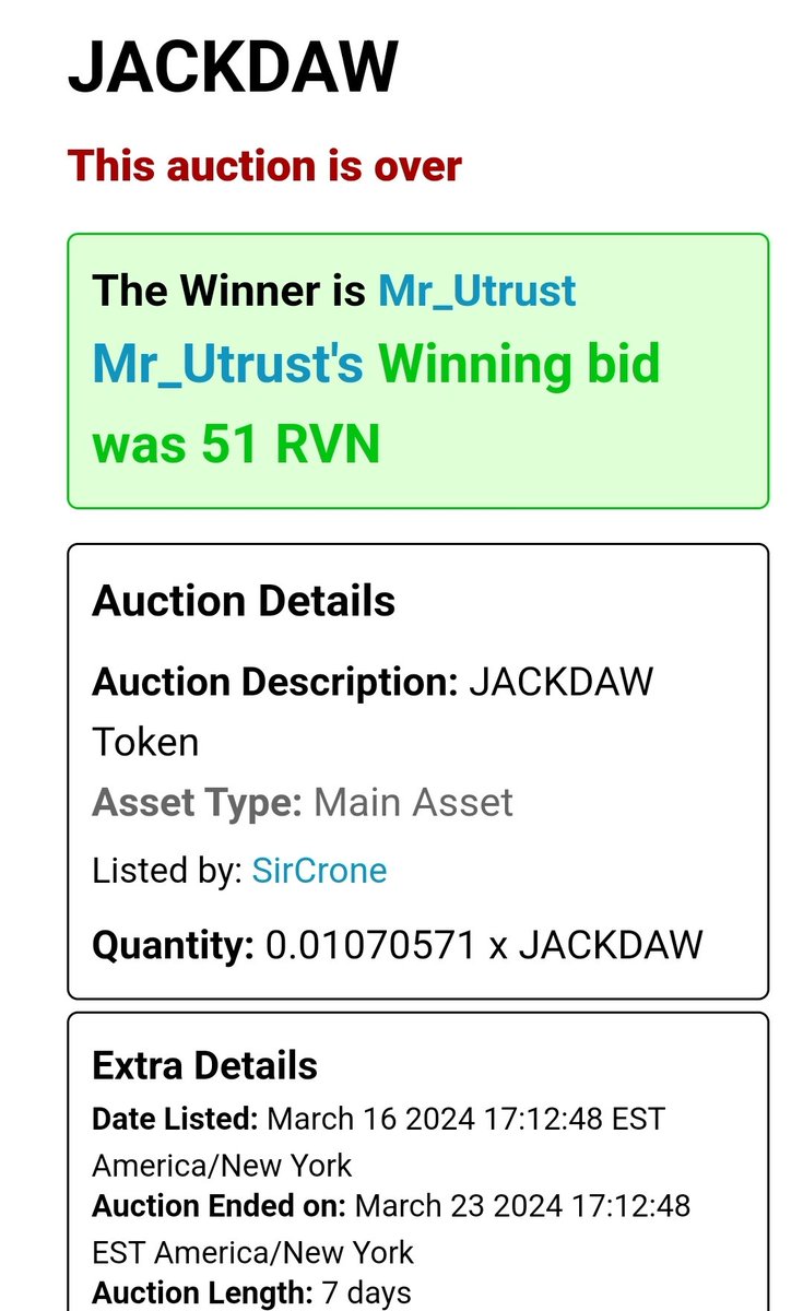 JackdawCrypto's tweet photo. Some $JDAW recently sold at auction over at @RocketRavenNet and it inspired us to do some quick napkin math. At this rate each Jackdaw is currently worth about 5100 $RVN or about $200! We think this user got a great deal, what do you think #ravenites? #Ravencoin $RVN #rvnfam https://t.co/oNJrsJF4A5