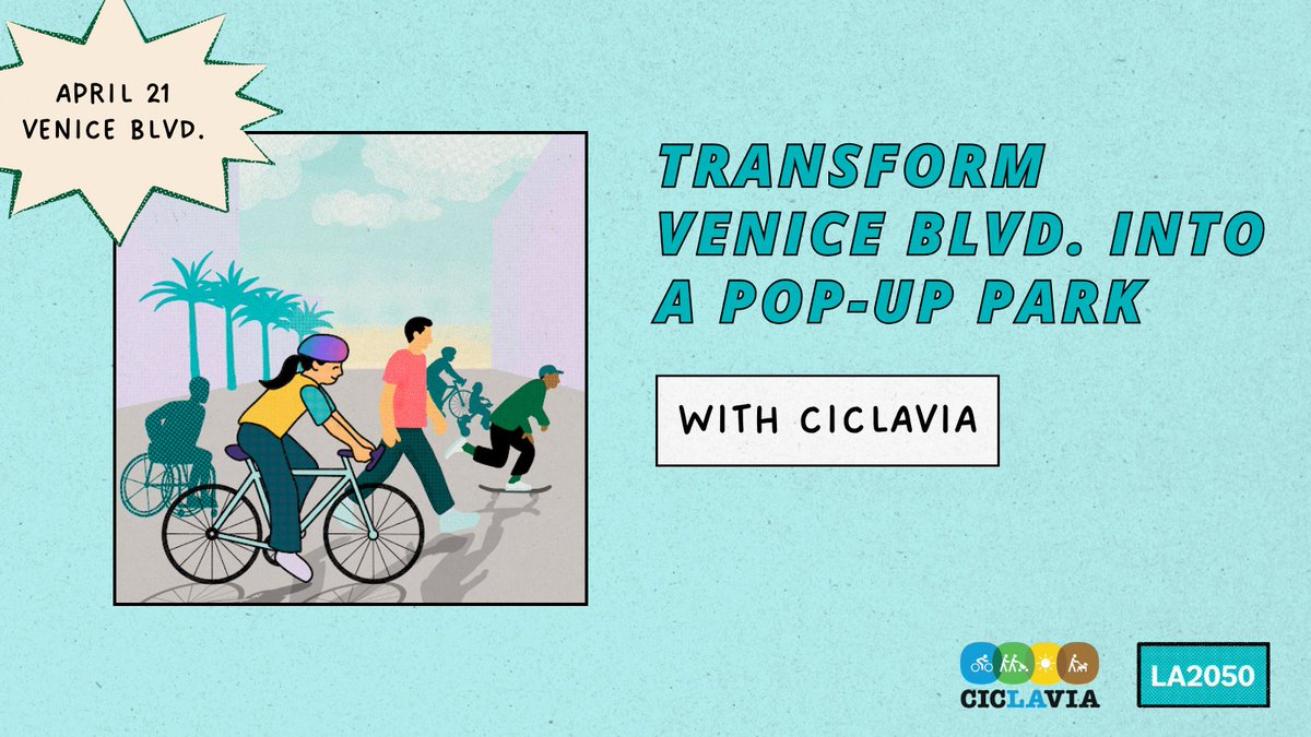 VOLUNTEERS NEEDED! 📢 On Sun, 4/21, join us for CicLAvia—Venice from 9a to 4p. Both individuals and groups are needed as volunteers to assist traffic control teams, support event hubs, and answer questions from the public. Sign up now: bit.ly/3VNgjE2 @LA2050