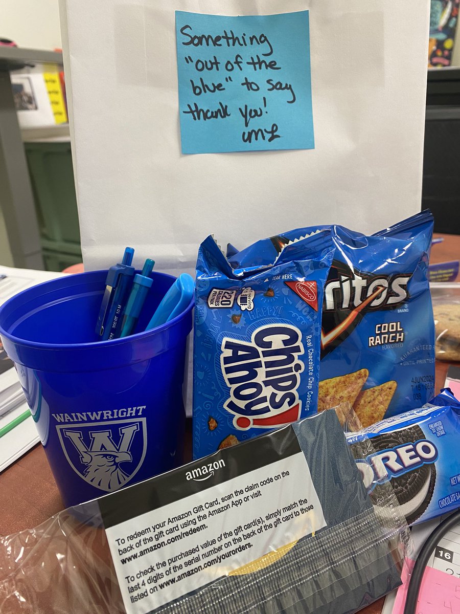 It’s Day 4 of Assistant Principal Week <a href="/wainwrightelem/">Wainwright ES</a>… Today, “Something ‘Out of the BLUE’ to Say Thank You”!!! However, today was far from BLUE… lol!!!