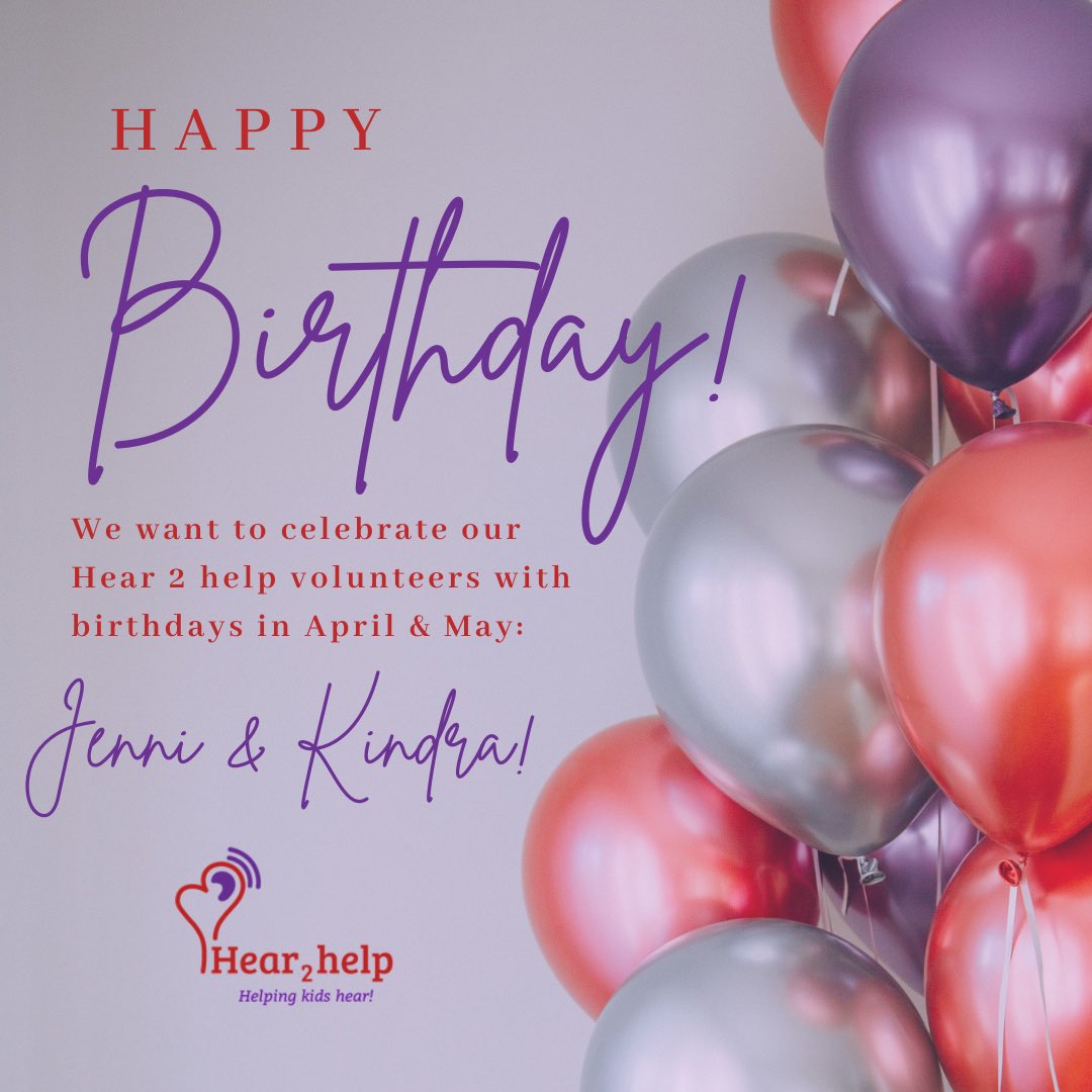 hear_help's tweet photo. Happy Birthday to two of our amazing Hear 2 help volunteers, Jenni and Kindra! Thank you for all that you do! 🥳🎉 #Helpingkidshear https://t.co/In11Ji6e7A