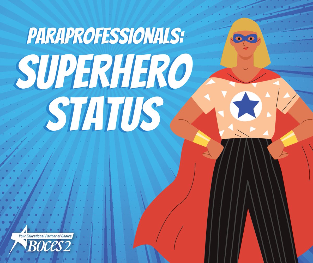 Paraprofessionals work tirelessly to help students learn, grow and thrive. They definitely deserve superhero status! 🦸‍♀️🦸‍♂️ BOCES 2 wishes a happy Paraprofessional Appreciation Day to all those who don capes daily for students.