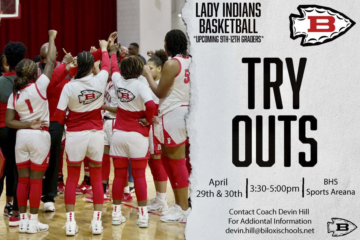 🚨🚨Attention🚨🚨 Lady Indians Basketball Tryouts are coming up soon!! When: April 29-30th, 3:30-5:00pm Where: BHS Sports Arena Who: Upcoming 9th-12th Graders #BlxIndianNation | #OneTribe