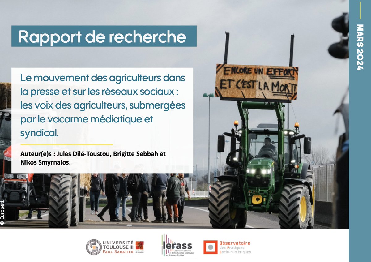 opsnum's tweet image. 📄Publication d&apos;un nouveau rapport de l&apos;@opsnum &quot;Le mouvement des agriculteurs dans la presse et sur les réseaux sociaux – les voix des agriculteurs submergées par le vacarme médiatique et syndical&quot; à lire ici : lerass.com/opsn/ cc @brigittesebbah @smykos @UT3PaulSabatier