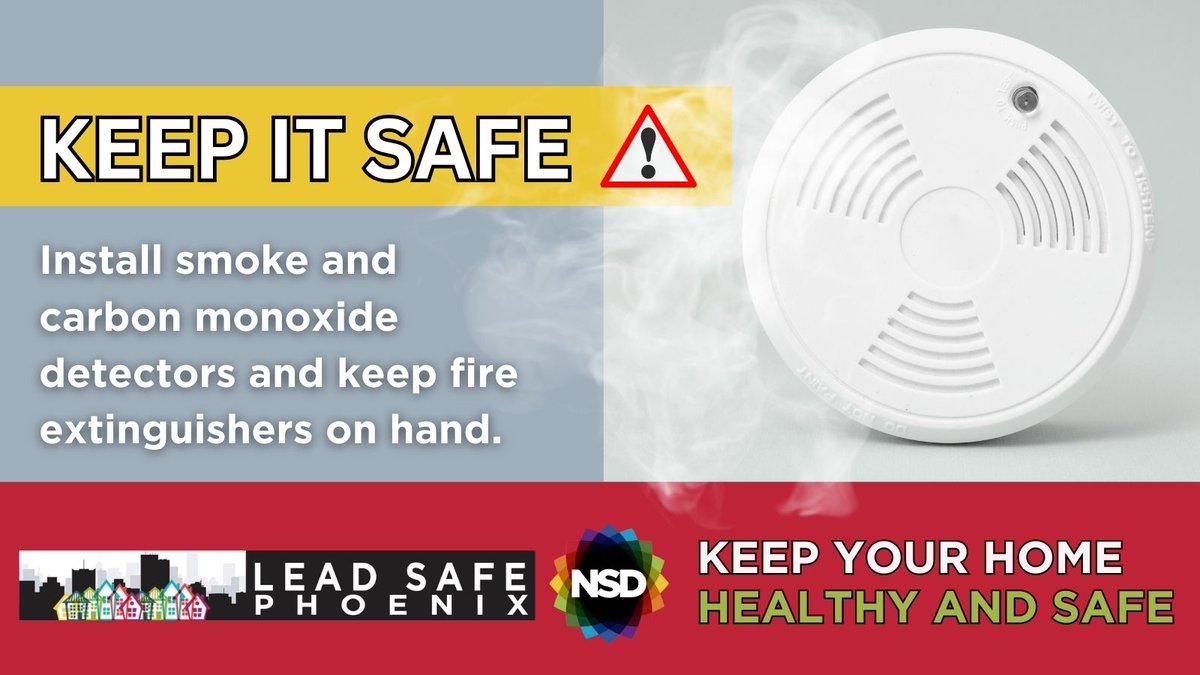 Safe homes are #HealthyHomes. ⚠️ 

KEEP IT SAFE by properly labeling & storing poisons out of reach of children, installing smoke & carbon monoxide detectors & keeping fire extinguishers on hand. 

Learn more at phoenix.gov/leadsafe.

#NHHM24 @CityofPhoenixAZ