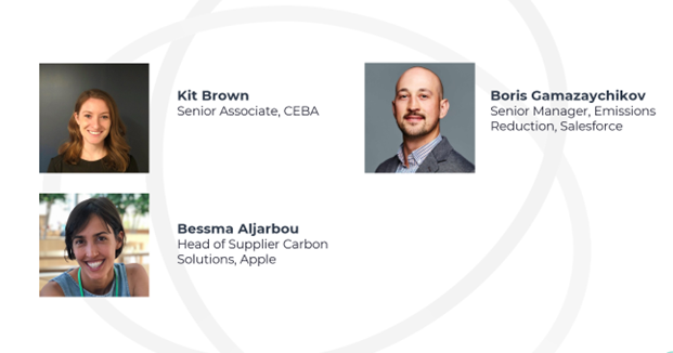 Join us next Tuesday at noon EDT for the first webinar in our “Three for Scope 3” webinar series! Learn from Apple’s Bessma Aljarbou, Salesforce’s Boris Gamazaychikov, and CEBA’s Kit Brown, and discover strategies for engaging suppliers. Register here: us02web.zoom.us/meeting/regist…