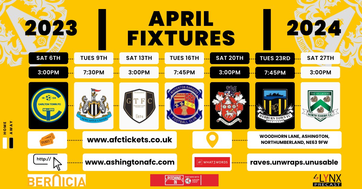 📅📅 APRIL FIXTURES 📅📅 Here is how the final month of the season looks as we make trips to @CTFC1904, @Liversedge_FC and @HebburnTown, whilst hosting @NUFC U21s, @granthamtownfc, @WintertonRFC and @north_ferribyfc. Tickets for all home games can be purchased on the link…