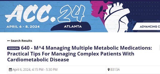 Really excited to participate in this session! Please join us at #ACC24 for a session highlighting tips on managing complex patients with cardiometabolic disease! @ACCinTouch @DrEugeneYang @EugeniaGianos @HadleyWilsonMD @ACCNCChapter @DCRINews