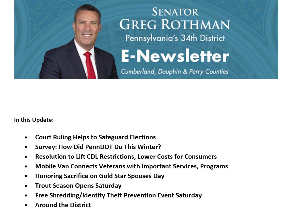📷Read this week's E-News update: senatorrothman.com/enews/040424-2/ 📷Get them sent directly to your inbox: senatorrothman.com/enewsletters/