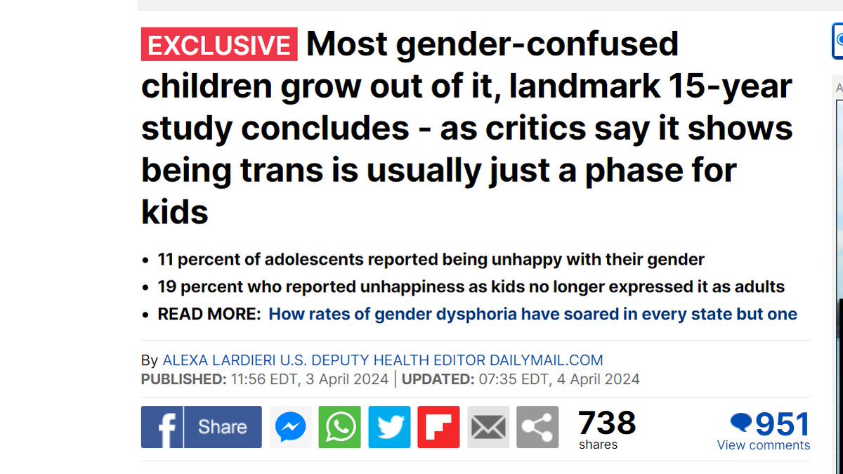 🚨BOMBSHELL: 15-year study from the Netherlands of 2,700 children reveals that the significant majority of gender-confused children grow out of that feeling by the time they are fully grown adults. Children need time. Not gender-'affirming' medical mutilation