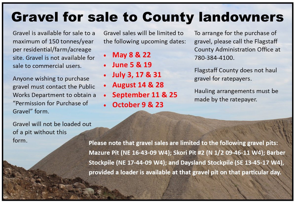 Need gravel? Gravel sales begin next month: flagstaff.ab.ca/countyservices….