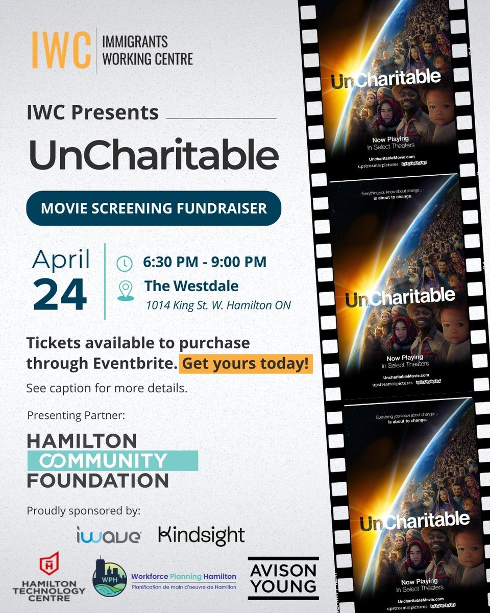 We have something exciting to share!! Join us on Wednesday, April 24th for an exclusive screening of the 2023 documentary “UnCharitable.” 🎞️🍿 🗓️ April 24, 2024 🕕 6:30 pm -9:00 pm 📍 Location: @TheWestdale, 1014 King St. W, #HamOnt Buy tickets here: eventbrite.com/e/iwc-presents…