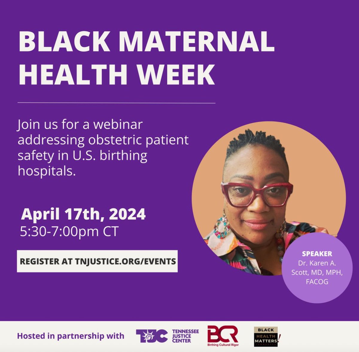 Join me for my first ever #BMHW webinar in my birth city and state of Nashville, TN on April 17 @ 5:30pm - 7pm, hosted by my new supporters and friends at @TNJusticeCenter Click on the link in my profile to register for the event ! For FB: tnjustice.org #BMWH24