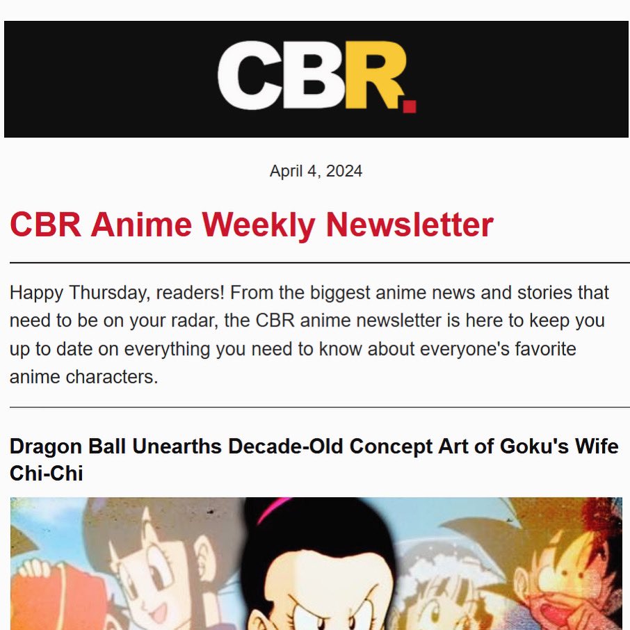 2 months ago, I was appointed the newsletter manager for @CBR’s brand-new Anime Weekly Newsletter! This weekly newsletter is sent out every Thursday afternoon with anime’s top stories. Sign up on CBR.com by creating an account & opting into the anime newsletter 🖤