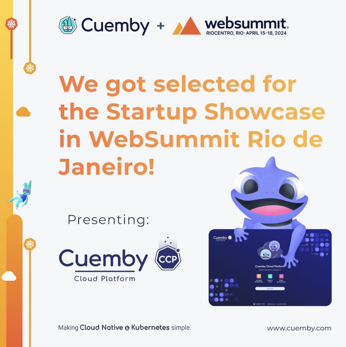 🚀 Thrilled to announce we're in the Startup Showcase at #WebSummitRio! 🎉 Discover how we're changing the game with our Cuemby Cloud Platform - simplifying cloud tech & Kubernetes 🛠️💼 🗓️ April 15-18 📍 Rio de Janeiro, Brazil Connect wit us: bit.ly/3wKFs7J