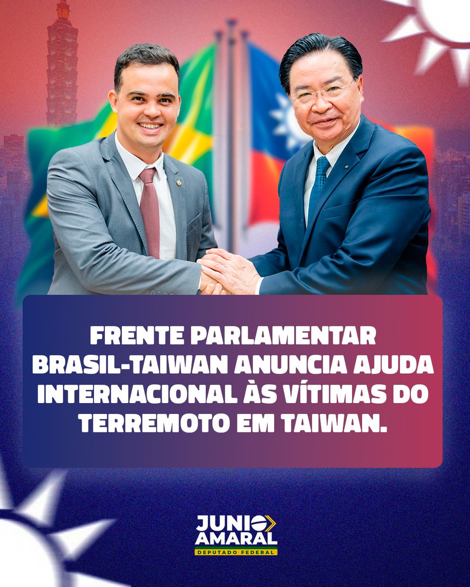 Em nome da Presidência da Frente Parlamentar Brasil-Taiwan, de maneira condolente e solidária ao povo taiwanês diante do terremoto registrado no país asiático, assim como em gratidão ao recente e caloroso acolhimento do Ministro Wu do @MOFA_Taiwan durante minha visita a #Taiwan,…