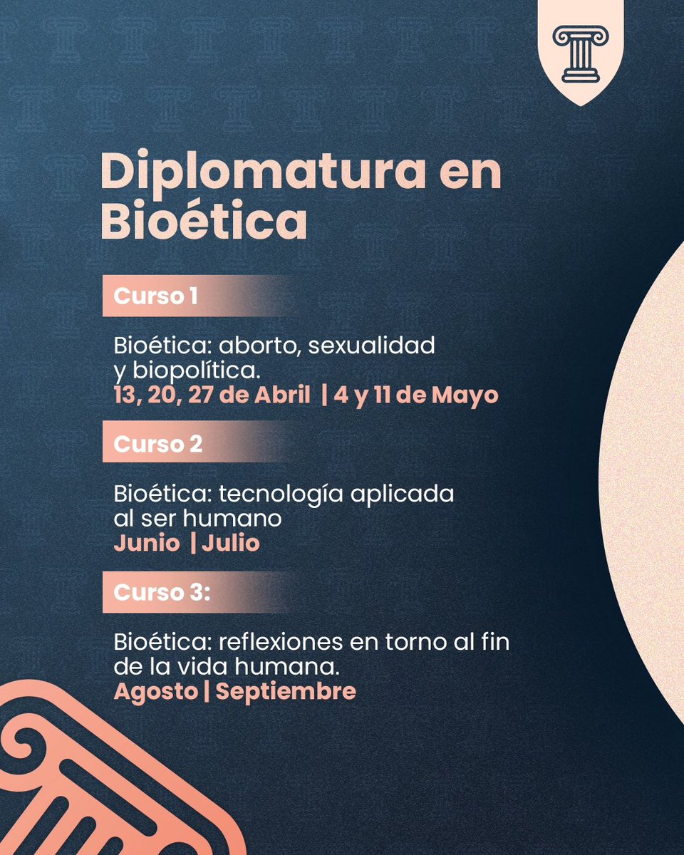 ¡NUEVA DIPLOMATURA! Consta de tres cursos, el primero es: - Bioética: aborto, sexualidad y biopolítica Inicia el 13/4 y será dictado por @AgustinLaje, @BalleriniOK y Carlos Beltramo. Inscríbete al curso por separado o a la diplomatura con un 20% OFF en tecnopolitea.com/store