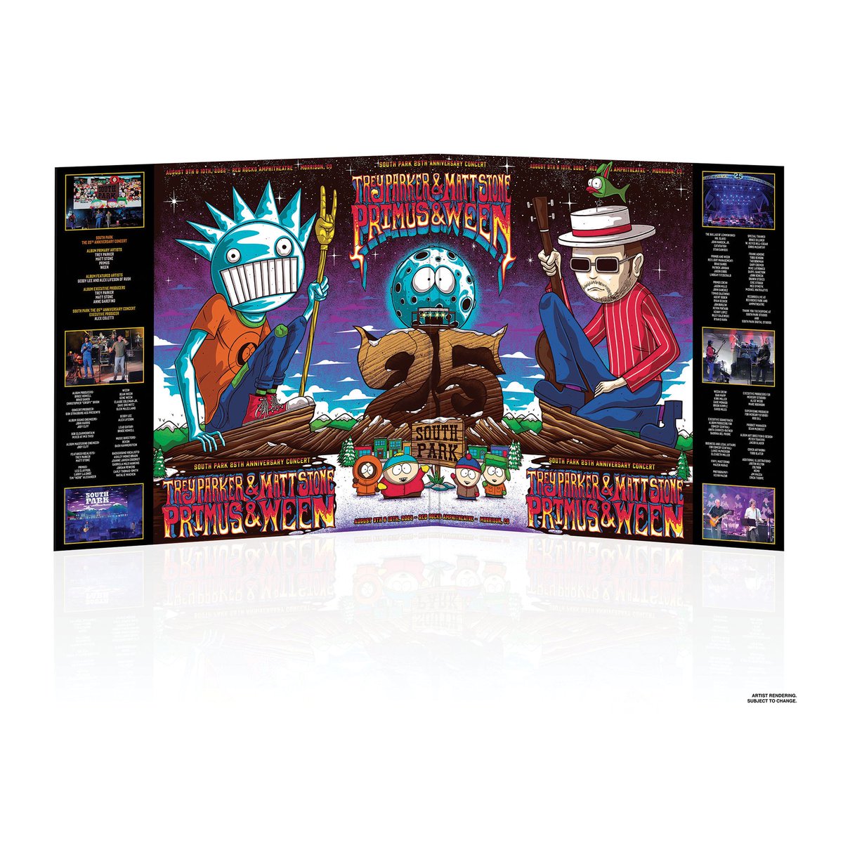 Coming April 20, 2024: A Record Store Day Exclusive! Get this 3LP set of the South Park 25th Anniversary Concert, pressed on ‘Towelie-Blue’ vinyl. Recorded over two nights in August 2022 at the famed Red Rocks Amphitheater in Morrison, Colorado, this concert celebrates 25 years