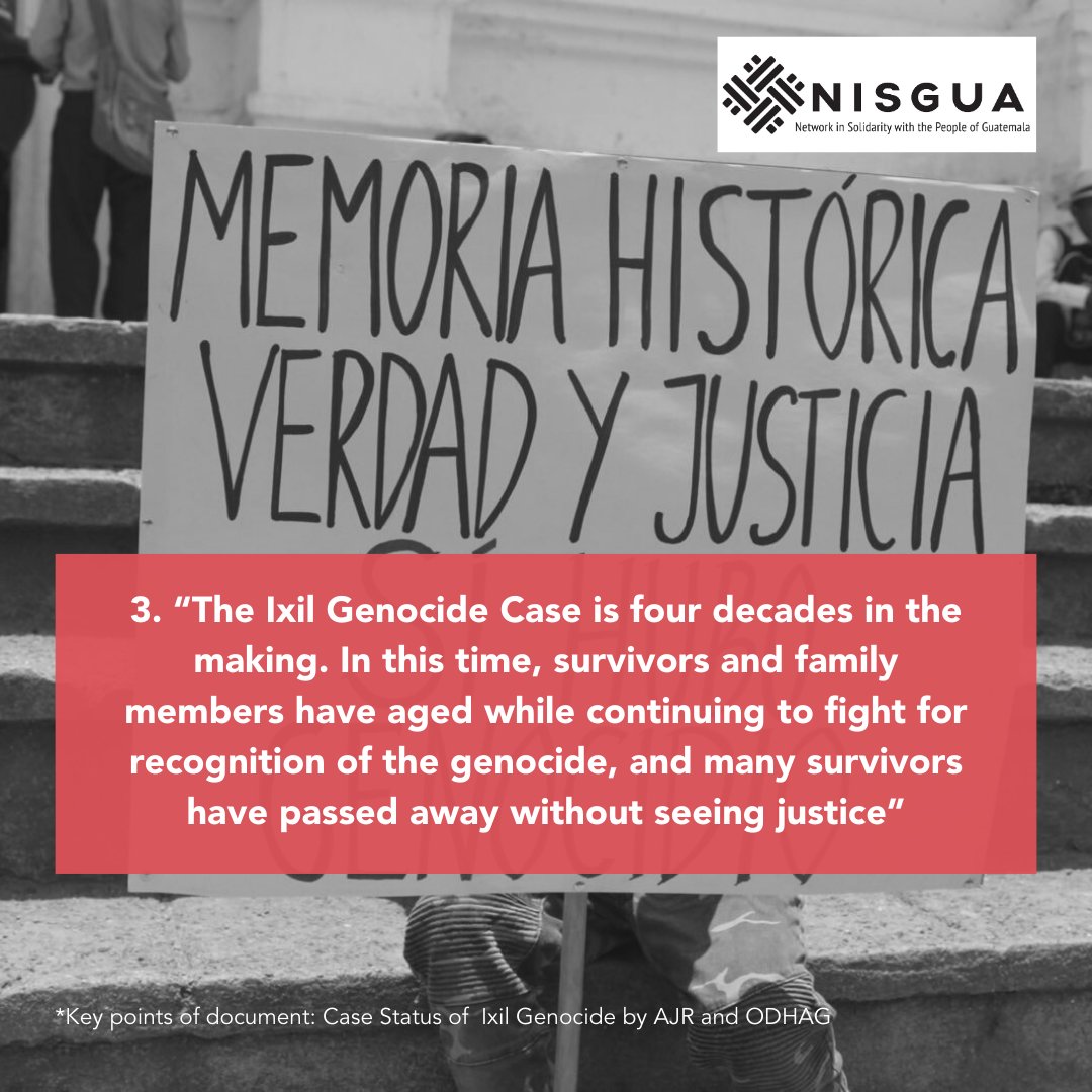 NISGUA_Guate's tweet photo. The Ixil Genocide Case remains a struggle for justice and memory. As the trial progresses, we recall the importance of holding perpetrators accountable and honoring the victims.
✊🏽 #InSolidarity #IxilGenocide #JusticeNow #NeverAgain #MemoryTruthAndJustice. https://t.co/quJoXfhxM8