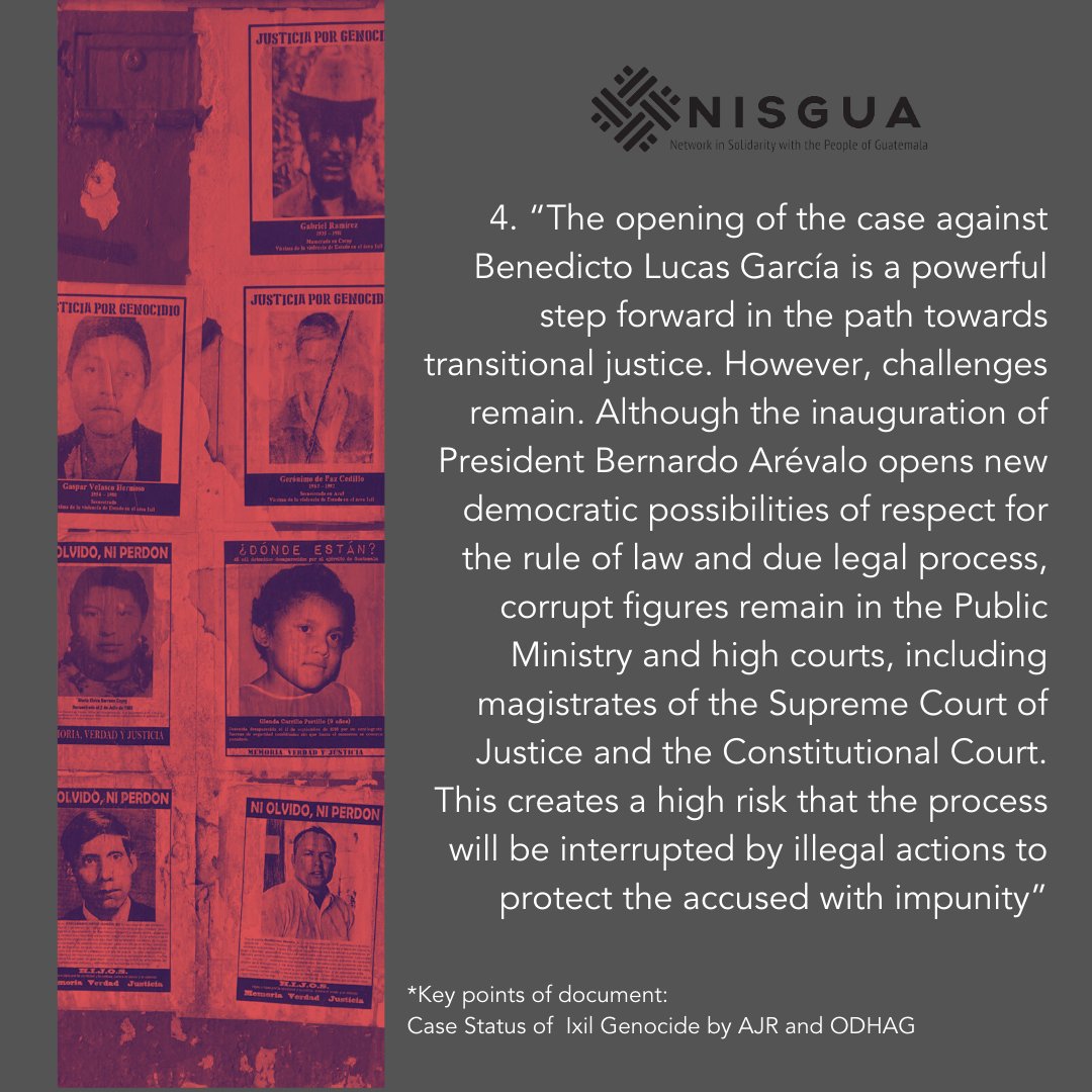 NISGUA_Guate's tweet photo. The Ixil Genocide Case remains a struggle for justice and memory. As the trial progresses, we recall the importance of holding perpetrators accountable and honoring the victims.
✊🏽 #InSolidarity #IxilGenocide #JusticeNow #NeverAgain #MemoryTruthAndJustice. https://t.co/quJoXfhxM8