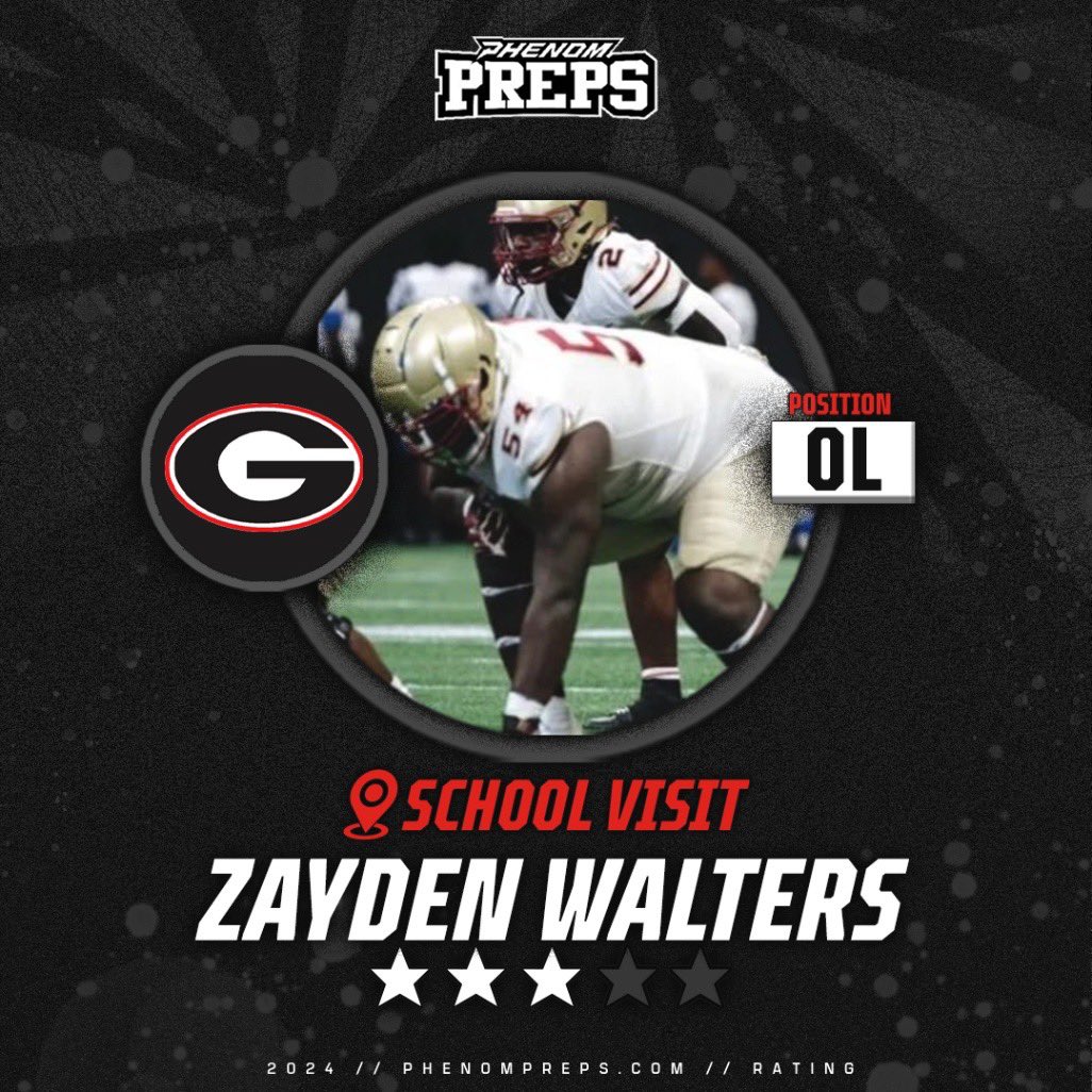 📍VISIT ALERT📍 2026 3⭐️ OL @ZaydenWalters15 is visiting @GeorgiaFootball today. #PhenomPreps #Rivals #On3