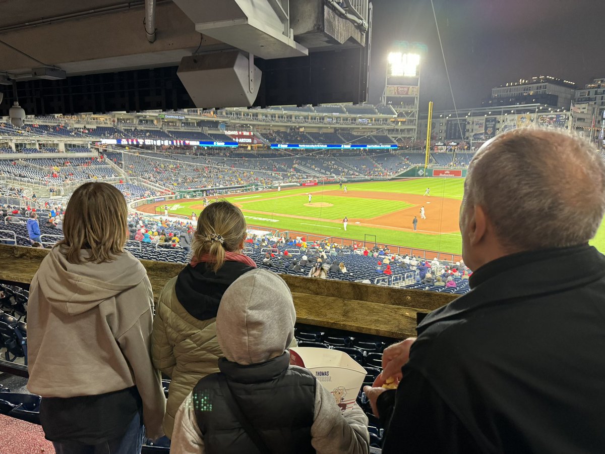 It was a delight to take some visiting friends from the UK to their first ever baseball game last night. Even if the weather was suitably British, they had a lot of fun. And the <a href="/Nationals/">Washington Nationals</a> won!