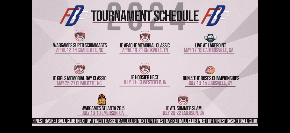 My upcoming tournament schedule with FBC NextUp….          ⁦<a href="/mikemillsnc/">Mike Mills WBB College Recruiting</a>⁩ ⁦<a href="/onimpact3/">On Impact Recruiting Services LLC</a>⁩ ⁦<a href="/GoMVB/">GoMVB Sports - Recruit Content for College Coaches</a>⁩