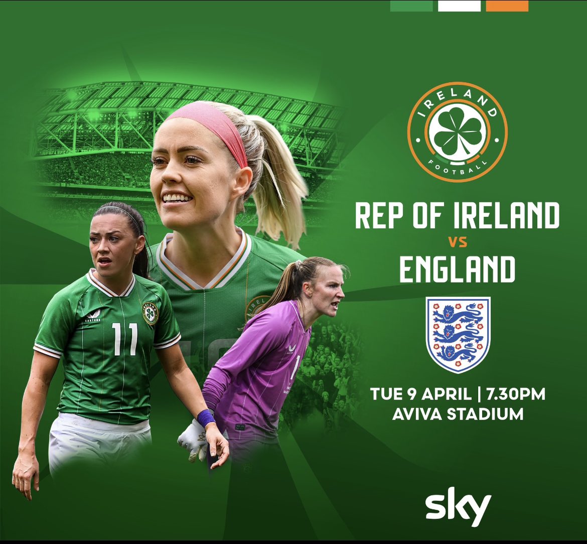 Republic of Ireland Women’s international team take on England in the Aviva Stadium on Tuesday night 🏟️ Come on you Girls in Green 🇮🇪☘️ @IrelandFootball #COYGIG
