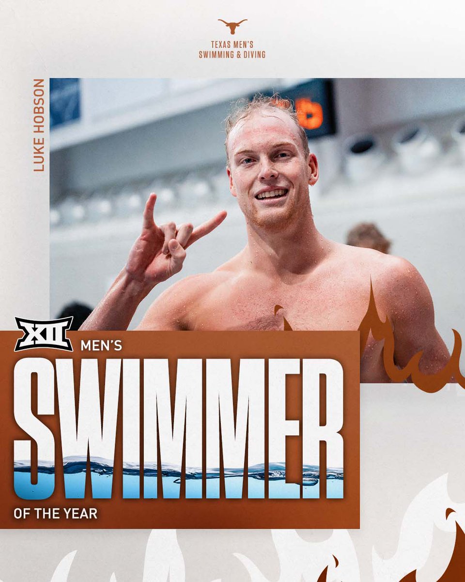 Back-🤘-Back! 

Luke Hobson is your Big 12 Conference Men’s Swimmer of the Year! #HookEm