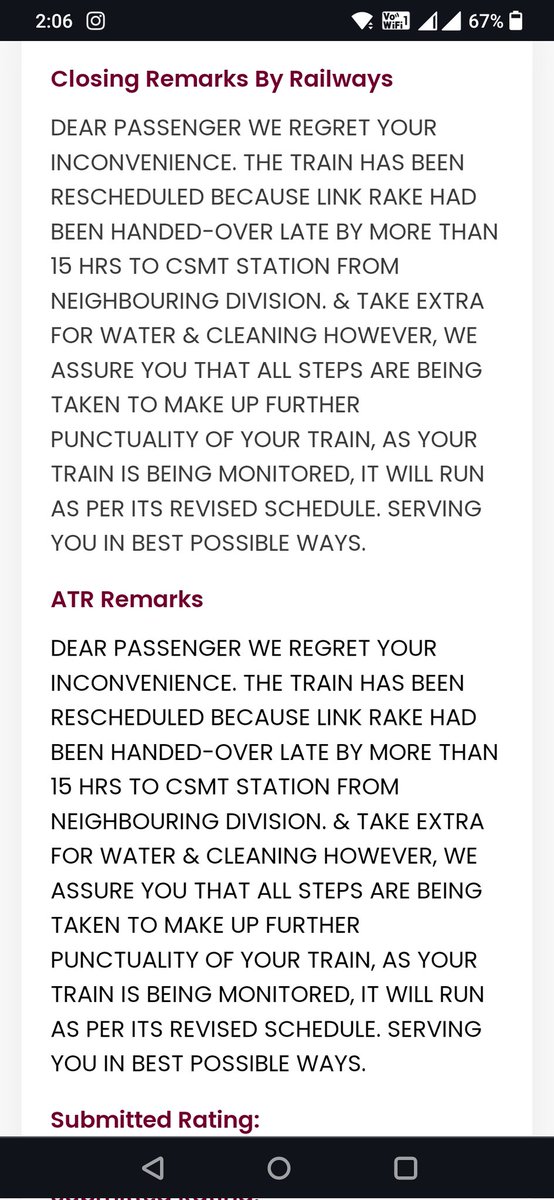 abhi_7781's tweet photo. @IRCTCofficial @RailMinIndia @WesternRly @Central_Railway @NWRailways @AshwiniVaishnaw What a bad day to travel should we blame it on the stars now? 
And that's all from @RailMadad reasons'?
Do we have a solution for this?? Can't even cancel the ticket can't book flights as the prices would be skyrocketing rn. What's in it for innocent passengers https://t.co/82pBHQeEsA
